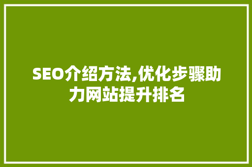 SEO介绍方法,优化步骤助力网站提升排名 市场营销范文