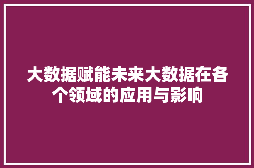 大数据赋能未来大数据在各个领域的应用与影响