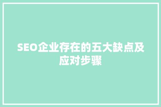 SEO企业存在的五大缺点及应对步骤 网站建设