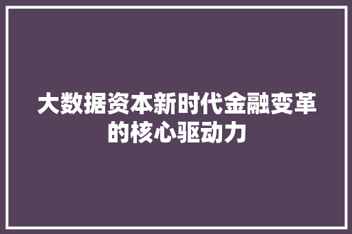 大数据资本新时代金融变革的核心驱动力