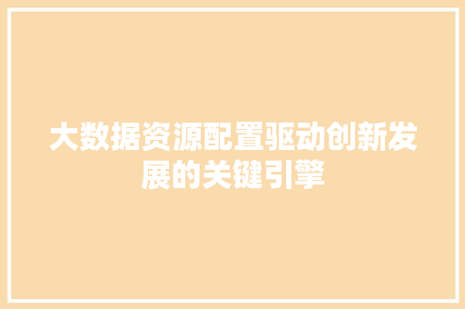 大数据资源配置驱动创新发展的关键引擎