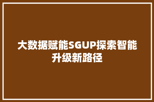 大数据赋能SGUP探索智能升级新路径