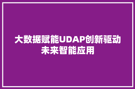 大数据赋能UDAP创新驱动未来智能应用