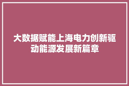 大数据赋能上海电力创新驱动能源发展新篇章