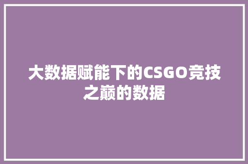 大数据赋能下的CSGO竞技之巅的数据