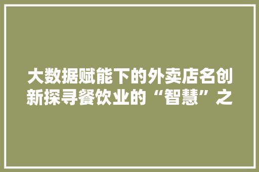 大数据赋能下的外卖店名创新探寻餐饮业的“智慧”之路 项目报告