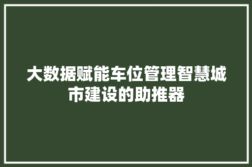大数据赋能车位管理智慧城市建设的助推器