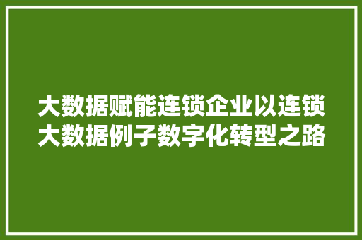 大数据赋能连锁企业以连锁大数据例子数字化转型之路