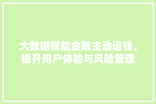 大数据赋能金融主动退钱，提升用户体验与风险管理