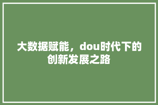 大数据赋能，dou时代下的创新发展之路