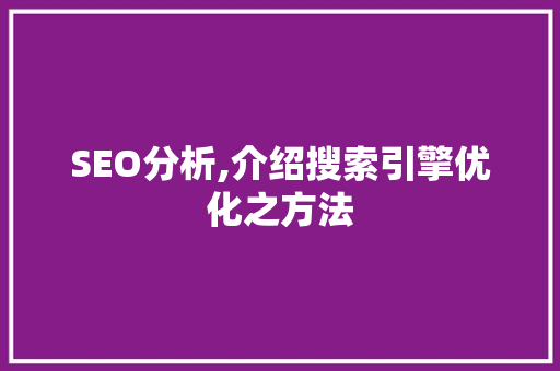 SEO分析,介绍搜索引擎优化之方法