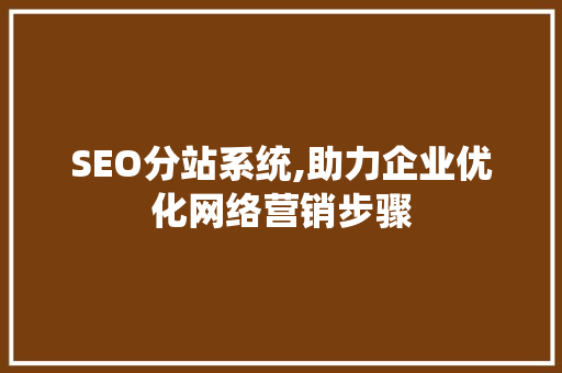 SEO分站系统,助力企业优化网络营销步骤