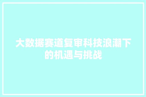 大数据赛道复审科技浪潮下的机遇与挑战