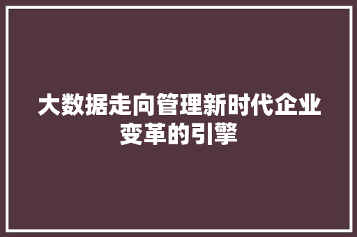 大数据走向管理新时代企业变革的引擎