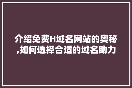 介绍免费H域名网站的奥秘,如何选择合适的域名助力企业发展 网站建设