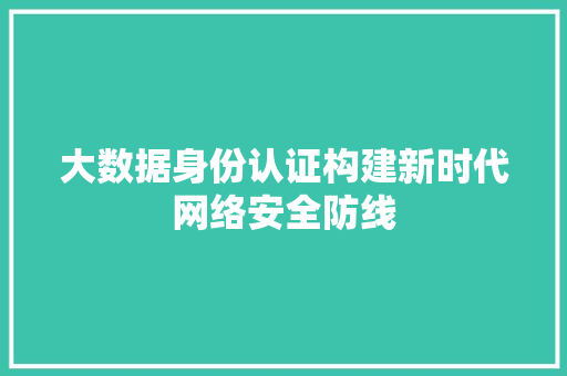 大数据身份认证构建新时代网络安全防线