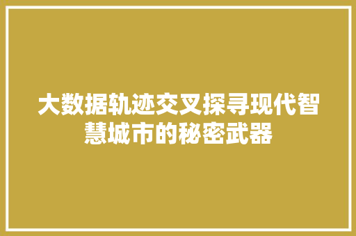 大数据轨迹交叉探寻现代智慧城市的秘密武器