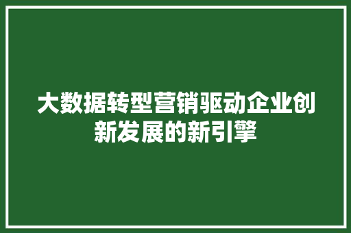 大数据转型营销驱动企业创新发展的新引擎