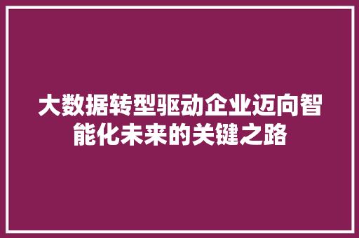 大数据转型驱动企业迈向智能化未来的关键之路