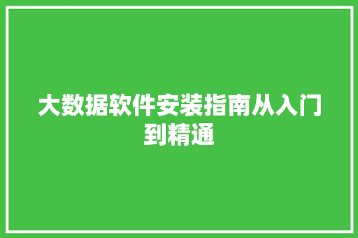 大数据软件安装指南从入门到精通