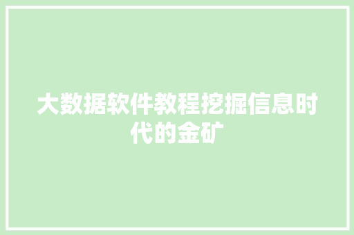 大数据软件教程挖掘信息时代的金矿