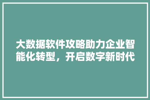 大数据软件攻略助力企业智能化转型，开启数字新时代