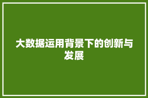 大数据运用背景下的创新与发展