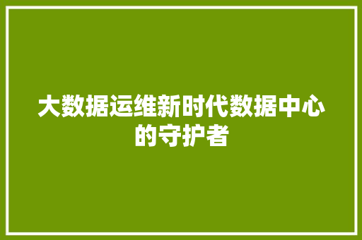 大数据运维新时代数据中心的守护者