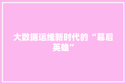 大数据运维新时代的“幕后英雄”