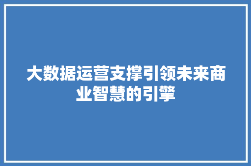 大数据运营支撑引领未来商业智慧的引擎