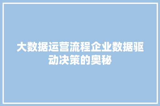 大数据运营流程企业数据驱动决策的奥秘