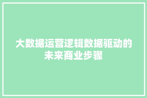 大数据运营逻辑数据驱动的未来商业步骤 后端技术