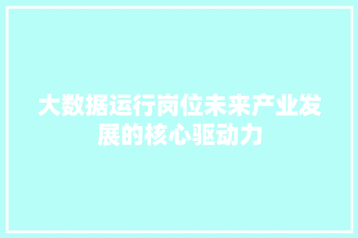 大数据运行岗位未来产业发展的核心驱动力