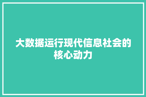 大数据运行现代信息社会的核心动力