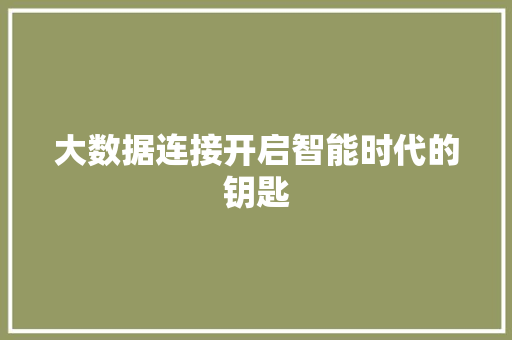大数据连接开启智能时代的钥匙