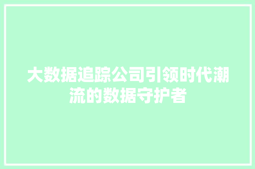 大数据追踪公司引领时代潮流的数据守护者