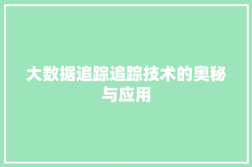 大数据追踪追踪技术的奥秘与应用