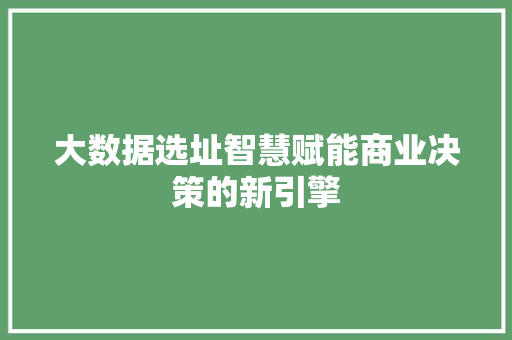 大数据选址智慧赋能商业决策的新引擎