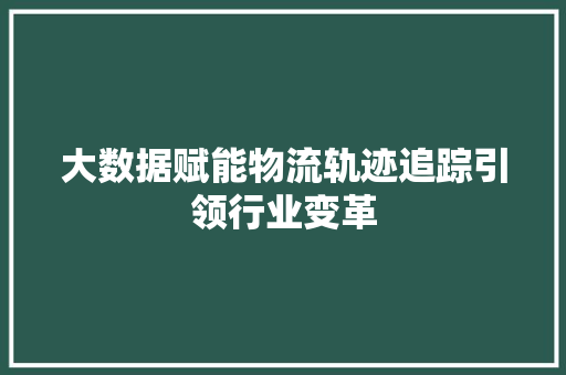 大数据赋能物流轨迹追踪引领行业变革