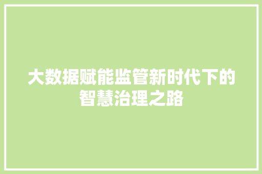 大数据赋能监管新时代下的智慧治理之路