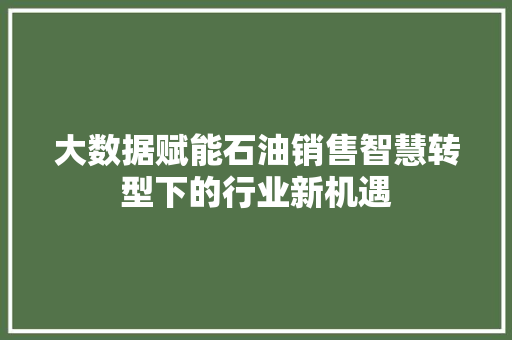 大数据赋能石油销售智慧转型下的行业新机遇