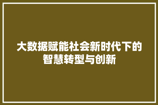 大数据赋能社会新时代下的智慧转型与创新