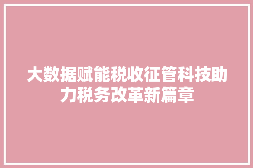 大数据赋能税收征管科技助力税务改革新篇章
