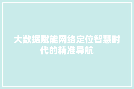 大数据赋能网络定位智慧时代的精准导航