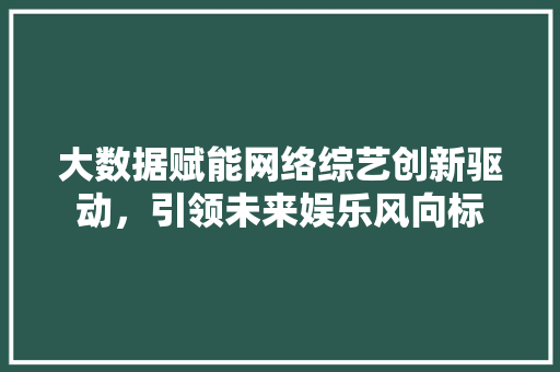 大数据赋能网络综艺创新驱动，引领未来娱乐风向标