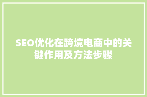SEO优化在跨境电商中的关键作用及方法步骤 市场营销范文