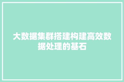 大数据集群搭建构建高效数据处理的基石