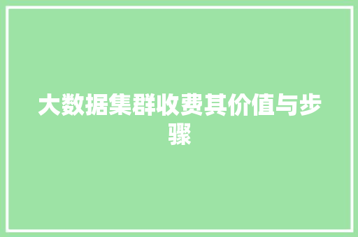大数据集群收费其价值与步骤