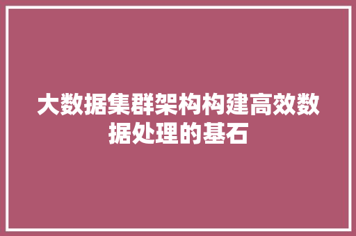 大数据集群架构构建高效数据处理的基石