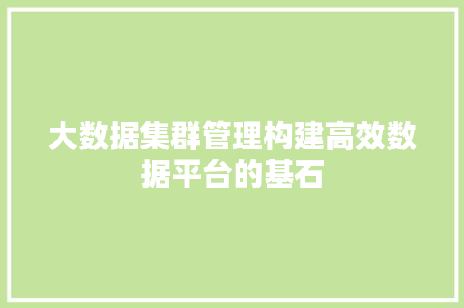大数据集群管理构建高效数据平台的基石